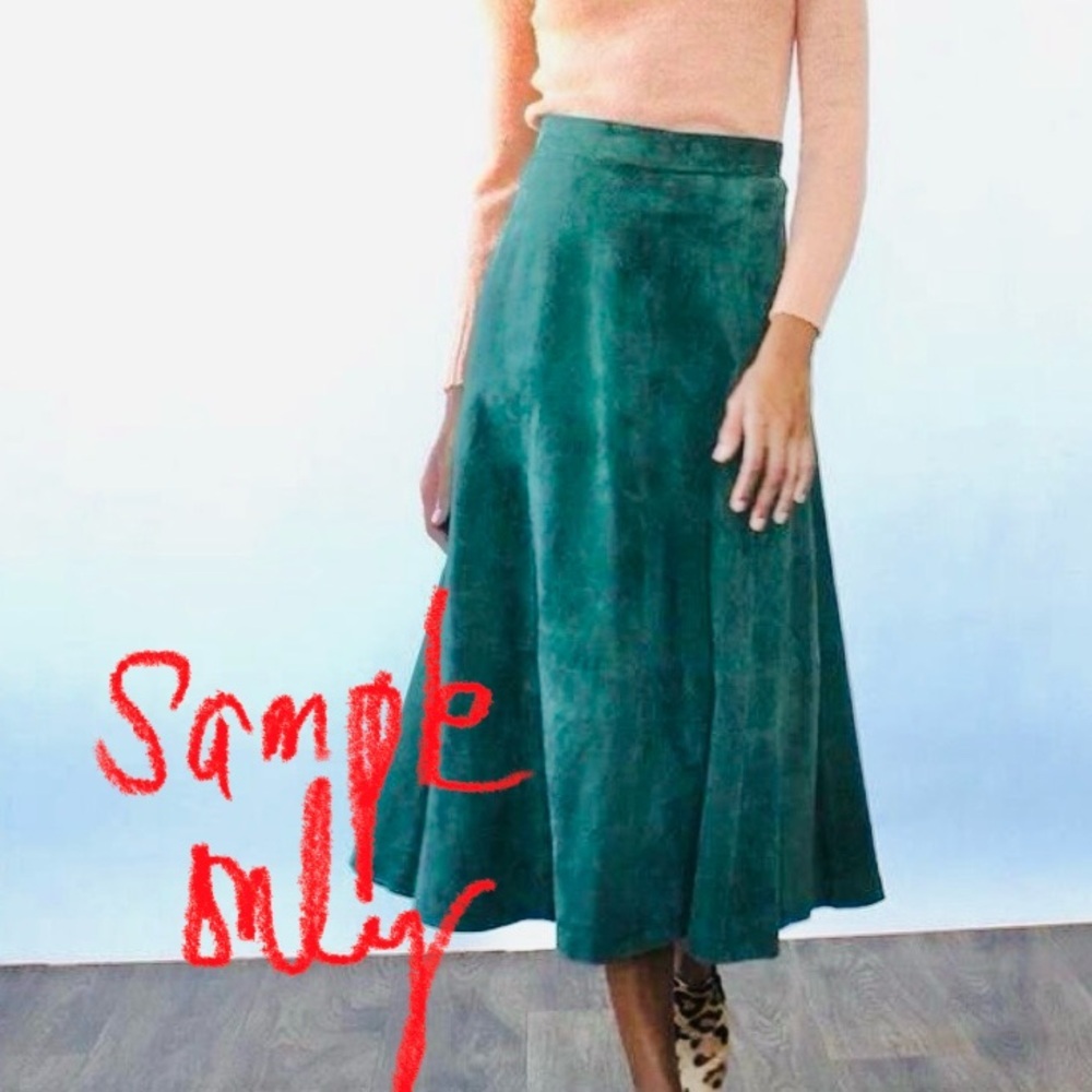 DRESSBARN Teal Blue Faux Suede Midi A-Line Boho Skirt